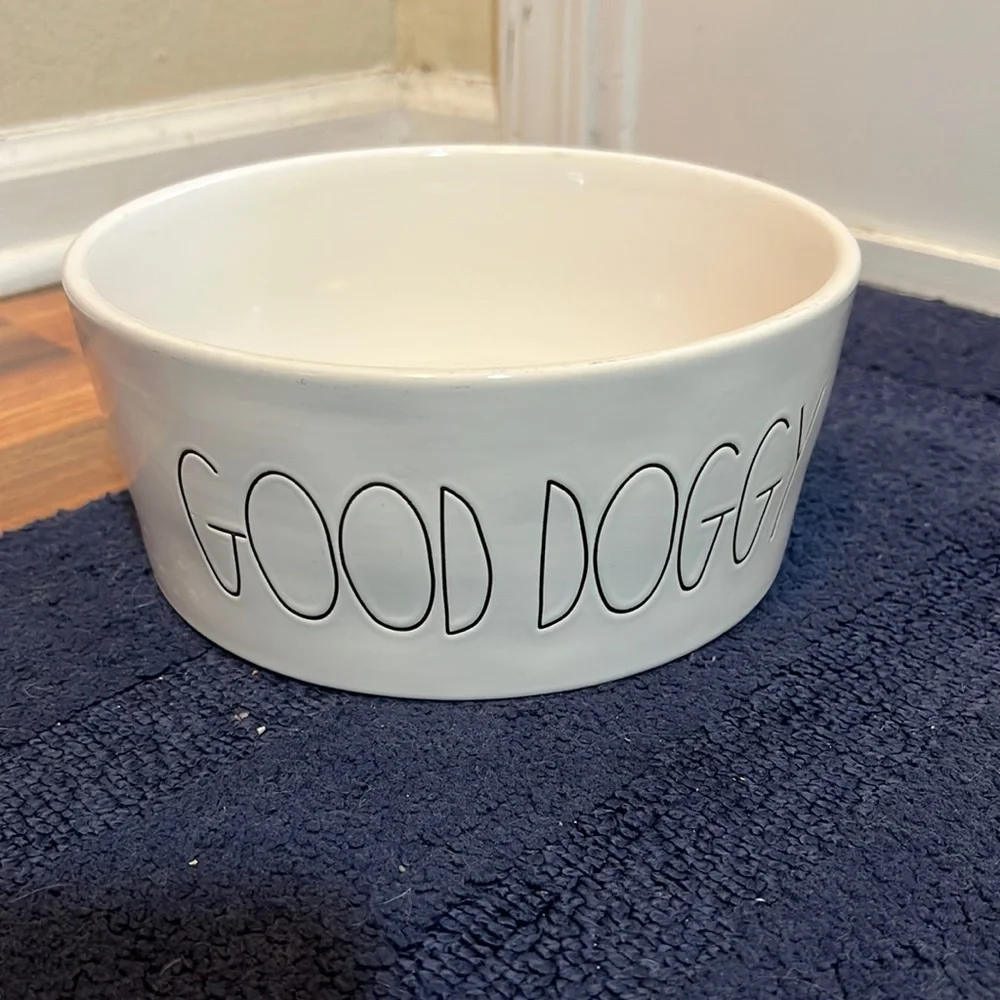 Rae Dunn Good Doggy White Ceramic Water Bowl